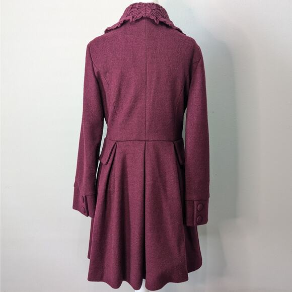 Darling London Burgundy Floral Lace Overlay Collared 3 Button Pea Coat Small - Picture 4 of 9